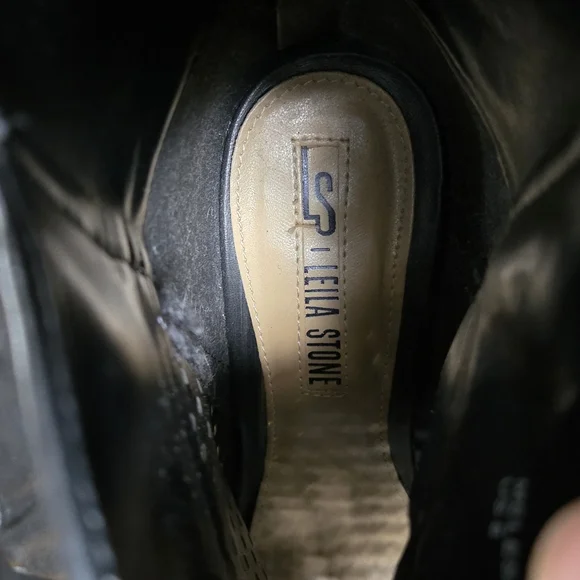 Leila Stone Black Peep Toe Ankle Boots "Melesa" Sz8 - Picture 5 of 6